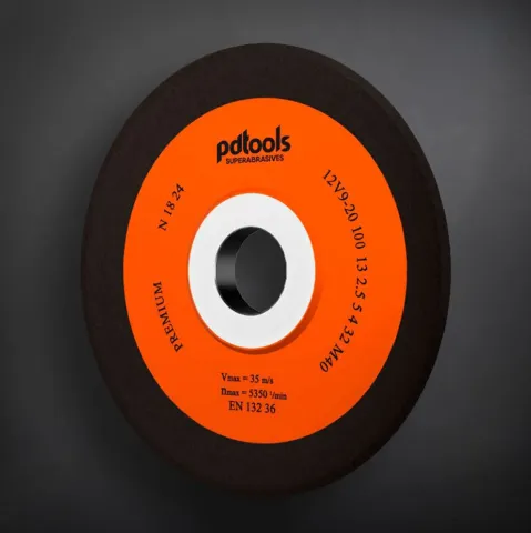 Grinding wheel 12V9-20 for sharpening cutting tools with a seating hole 32